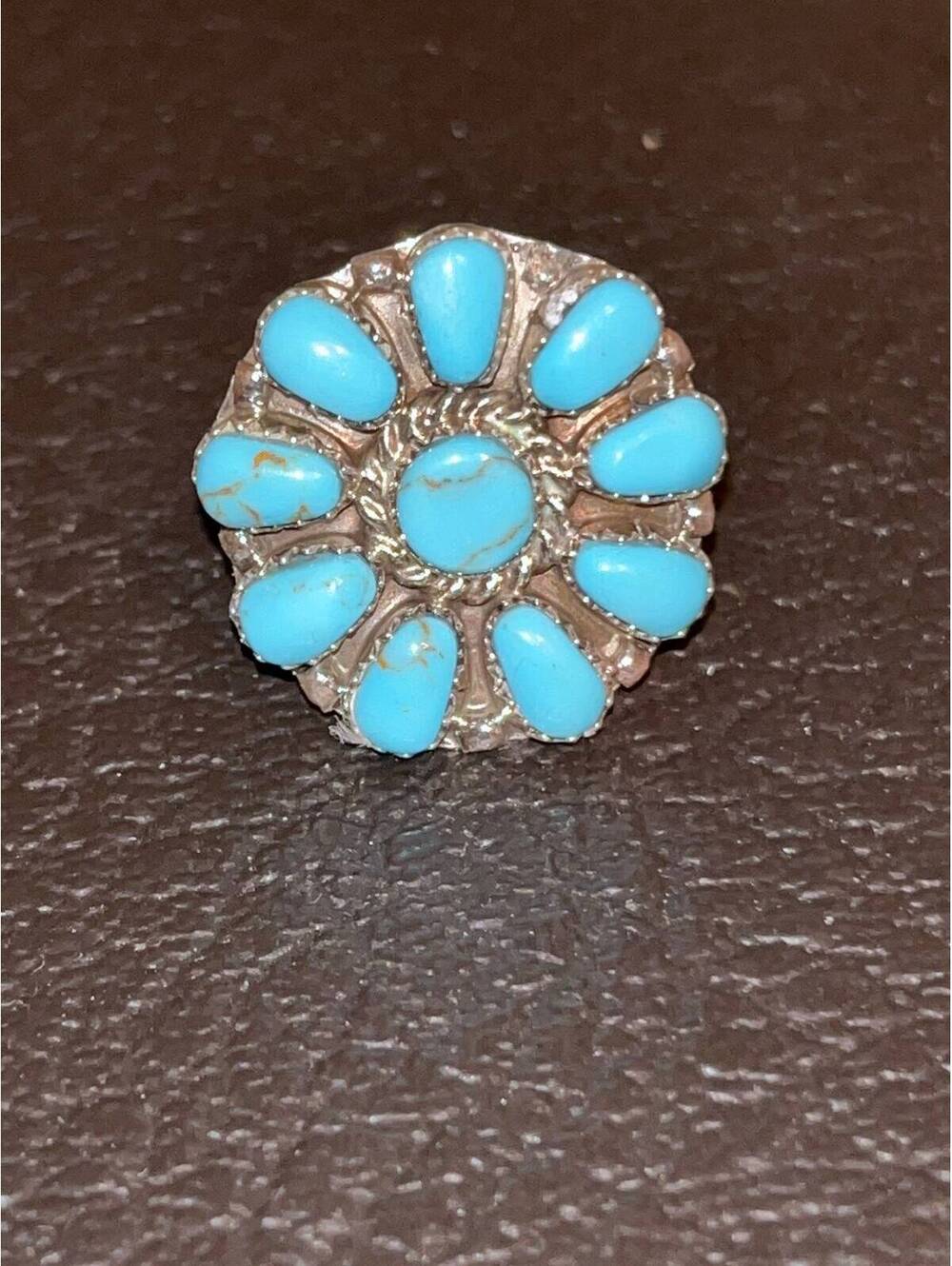 Navajo handmade cluster turquoise sterling silver ring size 10